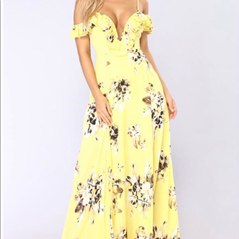 Yellow off the shoulder floral maxi dress